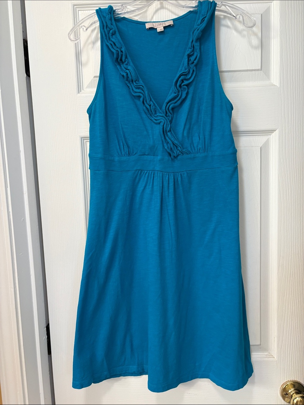LOFT Aqua Blue Ruffle V-Neck Sleeveless Dress
